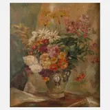 Elfriede Mäckel, Sommerblumenstillleben, 1947, Öl auf Leinwand