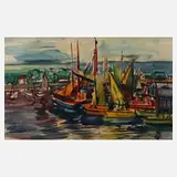 Richard Pusch, Segelboote auf der Elbe, Aquarell