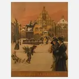Rudolf Poeschmann, Altmarkt von Plauen im Winter, 1910, Farblithographie