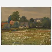 Albin Schlehahn, "Frühling am Dorfrand", 1933, Aquarell auf Karton