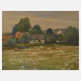 Albin Schlehahn, "Frühling am Dorfrand", 1933, Aquarell auf Karton