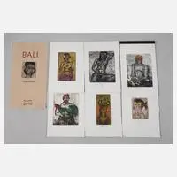 Originalgrafischer Kalender ”Bali” by Jürgen Wenzel, Radierungen auf grauem Büttenkarton sowie eine Radierung auf Deckblatt, sold Aug 2022