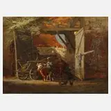Anton Burger, Auf dem Bauernhof, Öl auf Leinwand