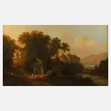 F. Johann, Herbstlandschaft mit Schloss, Öl auf Leinwand