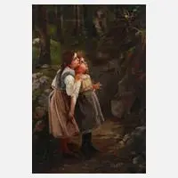 E. Rother, Staunende Kinder im Wald, Öl auf Leinwand