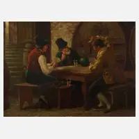 E. Ansen-Hoffmann, Kartenspieler im Weinkeller, Öl auf Leinwand
