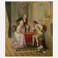 Ludwig Augustin, Beim Schachspiel, Öl auf Hartfaserplatte