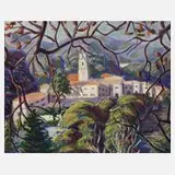 Henri Bonin-Pissarro, Dorf in den Bergen, Öl auf Leinwand