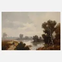 Entenjagd am Weiher by Erich Demmin, Öl auf Kupfertafel, sold Mar 2022