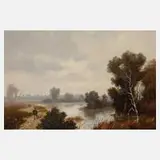 Erich Demmin, Entenjagd am Weiher, Öl auf Kupfertafel