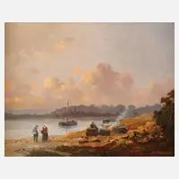 Erich Demmin, Abend am Seeufer, Öl auf Holztafel