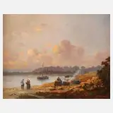 Erich Demmin, Abend am Seeufer, Öl auf Holztafel