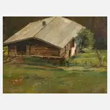 Willi G. Flingelli, "Bergbauernhaus bei Kitzbühel", Öl auf Malplatte