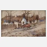 Dorfidyll by Németh György, Öl auf Sperrholz (?), sold Mar 2022