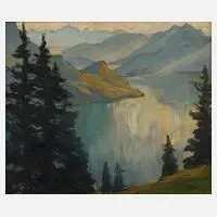 Elfriede Jungk, Der Vierwaldstädter See, Öl auf Pappe