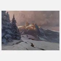 Alexander Kircher, Winterliche Alpenlandschaft, Öl auf Leinwand