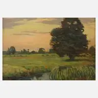 Abend in der Aue by Friedrich Kotz, Öl auf Pappe, sold Mar 2022