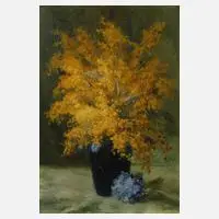 Louis Letsch, Ginsterstrauß in Vase, Öl auf Leinwand und Spannrahmen