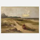 Otto Leu, Lesende am Strand, Öl auf Pappe