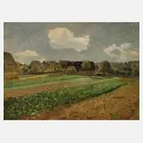 Otto Matthaei, Feld am Dorfrand, Öl auf Leinwand und Karton