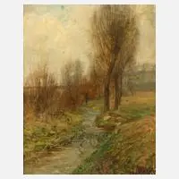 Prof. Max Merker, Am Bachlauf, Öl auf Pappe