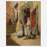 P. Moesgen, Orientalische Straßenszene, 1929, Öl auf Malpappe