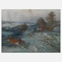 Max Ostrý, Winterlandschaft, Öl auf Karton