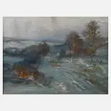Max Ostrý, Winterlandschaft, Öl auf Karton