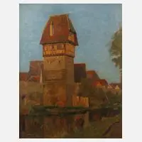 Hermann Petzet, Ansicht Dinkelsbühl, Öl auf Leinwand und Karton