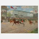 Hermann Sourell, "Mariendorf Trabrennen", Öl auf Leinwand und Karton