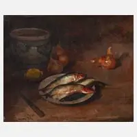 Jean Stevan, Stillleben mit Fisch, Öl auf Leinwand und Keilrahmen
