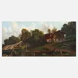 Siegfried Volz, Haus am See, Öl auf Malkarton