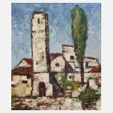 M. Menke, Südliche Stadtansicht, Öl auf Hartfaserplatte