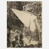 Georg Eisler, Im Rampenlicht, Aquatintaradierung und Strichätzung