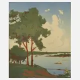 Vadim Dmitrievitch Falileeff, Blick auf einen Fluss, 1921, Farbholzschnitt