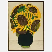 Kurt Mühlenhaupt, "Sonnenblumen", Farblinolschnitt