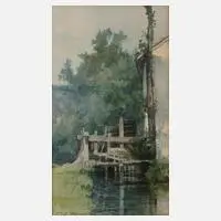 Prof. Émile Delperée, Mühle in Sommerlandschaft, Aquarell