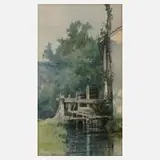 Prof. Émile Delperée, Mühle in Sommerlandschaft, Aquarell