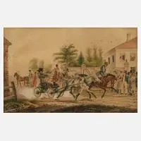 Th. Goetz, Die rasante Fahrt, 1827, Aquarell und Deckweiß auf Papier