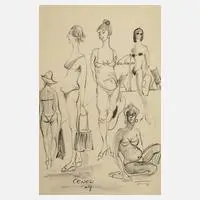 Cenesi, Am Strand, Kohle auf Papier