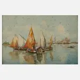 Beppe Ciardi, Boote bei Venedig, 1912, Aquarell