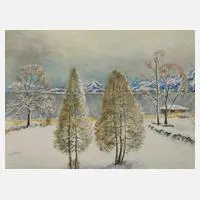Eugen Croissont, Winterliche Landschaft, Aquarell über Bleistift