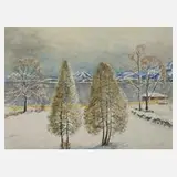 Eugen Croissont, Winterliche Landschaft, Aquarell über Bleistift