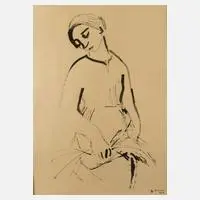 Georg Demmel, Sitzende junge Frau, 1956, Tuschepinselzeichnung auf Papier