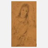 Otto Gleichmann, Damenportrait, 1946, Kohle auf gelblichem Papier