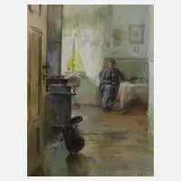Prof. Franz Huth, "In der Küchenstube", 1909, Aquarell