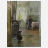 Prof. Franz Huth, "In der Küchenstube", 1909, Aquarell