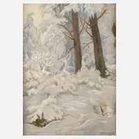 Fritz Klein, Im Winterwald, 1937, Aquarell und Deckweiß über Graphit