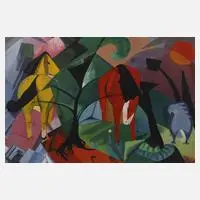 Horst Koken, Pferde in Landschaft, 1956, Gouache auf leichtem Karton