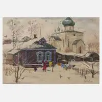 W. Lukin, Winter im russischen Dorf, Mischtechnik